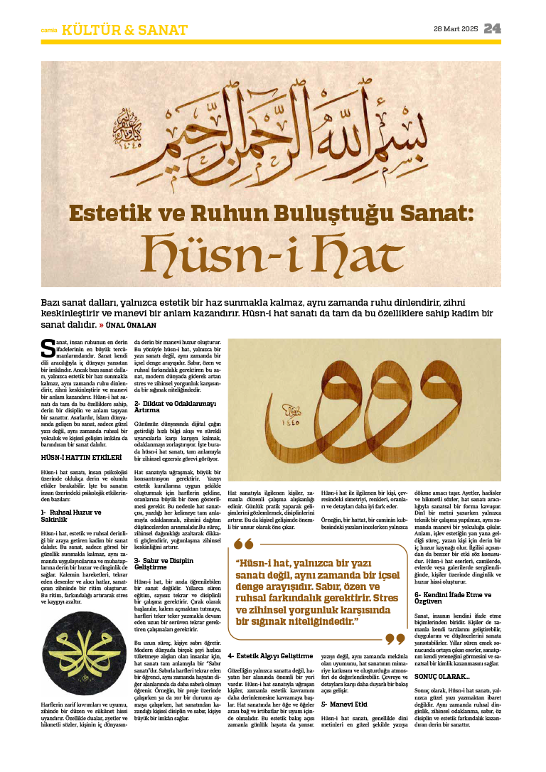 16 Estetik ve Ruhun Buluştuğu Sanat: Hüsn-i Hat - Ünal Ünalan - 266